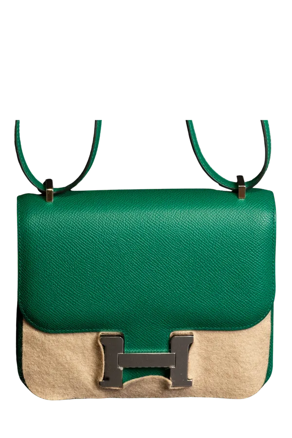 Constance 18 bag in Vert Vertigo Epsom leather silver H-clasp
